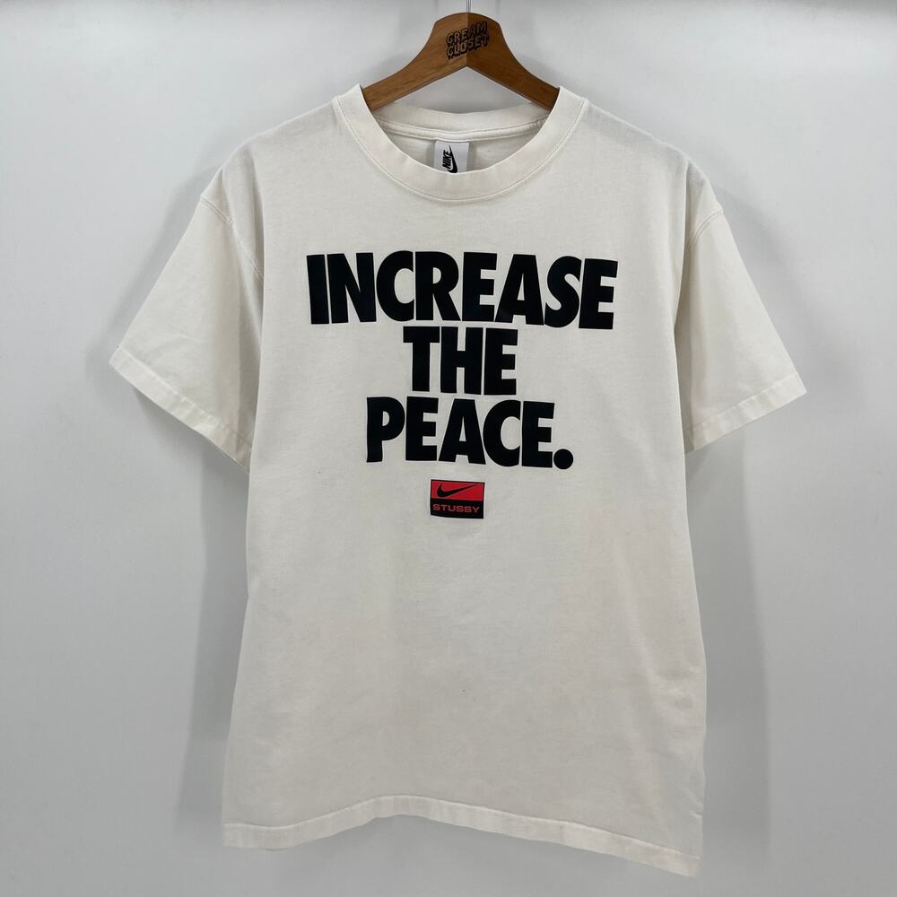 Stussy x Nike Air Swoosh Logo Increase the Peace Tee in White S fits M